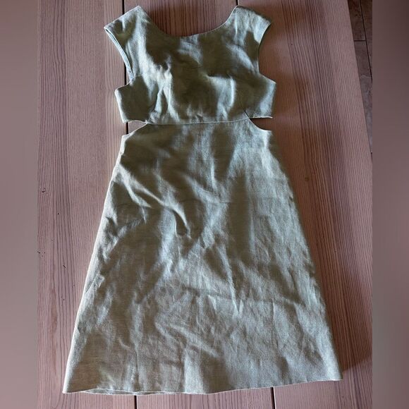 Anthropologie Maeve Mentha Mint and Gold metallic linen blend dress - Size 4 - Picture 1 of 9